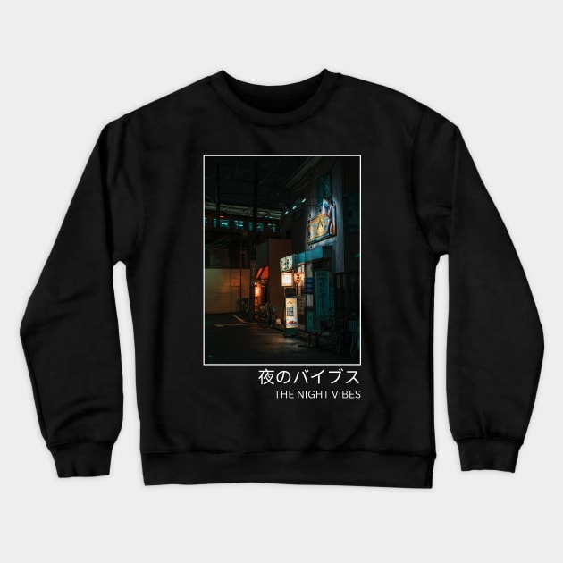 Japanese Night Vibes Design Crewneck Sweatshirt by Ampzy